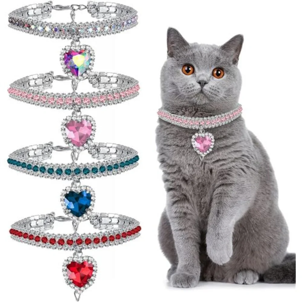 4 Pieces Rhinestone Cat Collar Bling Adjustable